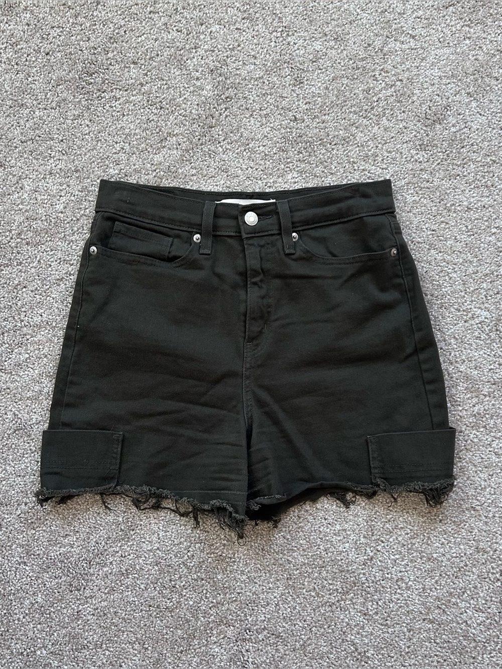 Signature by Levi Strauss Heritage High Rise Loose Straight Shorts Olive Green 4 - Picture 2 of 9